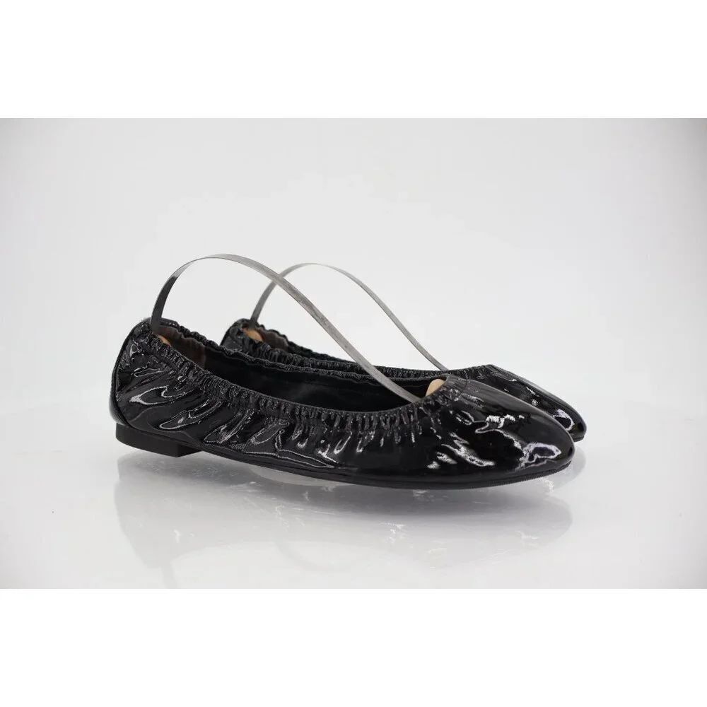 Stuart Weitzman Gabby Scrunch Leather Flat River Ballet Black Paten Leather Sz 6